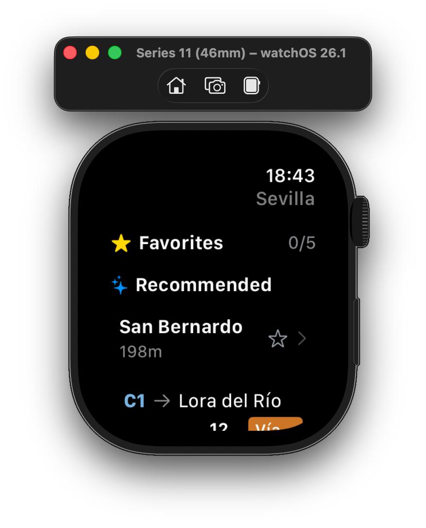 Home screen showing favorites and recommended stops